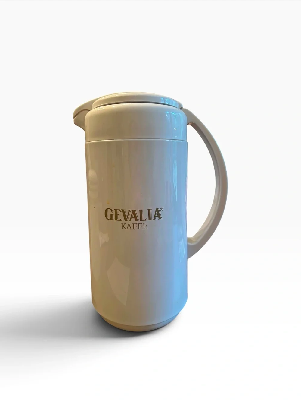 LOT OF 2 Vintage Gevalia Kaffe Coffee Canister and Thermos Style Pitcher White
